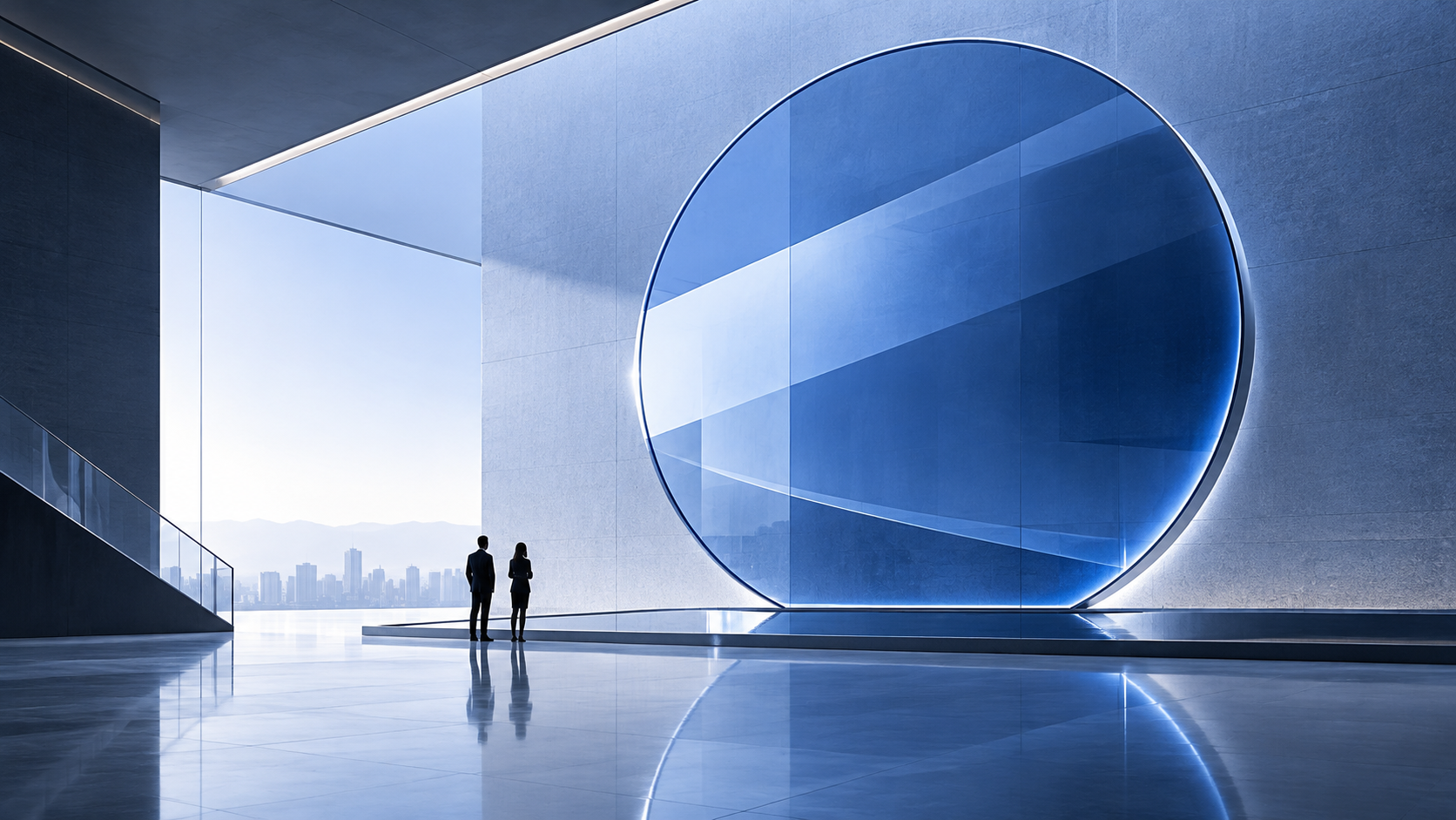 Modern business environment with blue architectural lighting